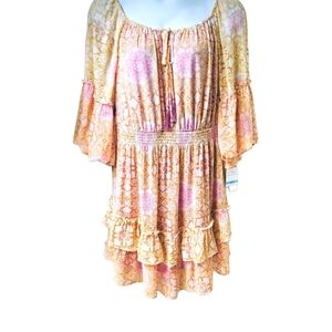 Taylor 20W  Plus Size elegant vanilla cob pink medallion silky boho luxe dress